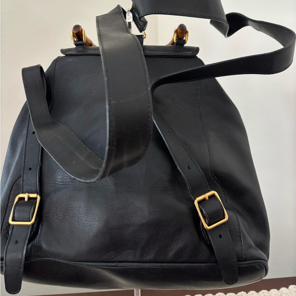 Authentic Gucci Bamboo Line Black Leather Backpack | Iconic Vintage Luxury - Picture 3 of 9
